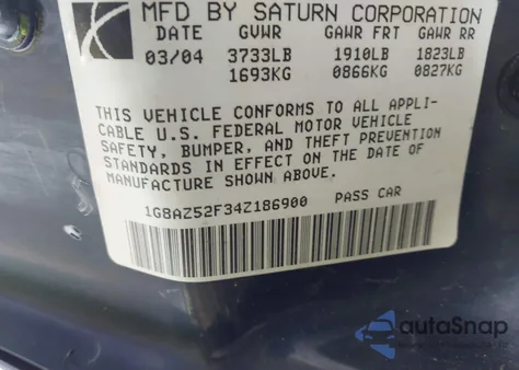 2004 Saturn Ion Level 2 z USA, uszkodzony, nr VIN 1G8AZ52F34Z186900